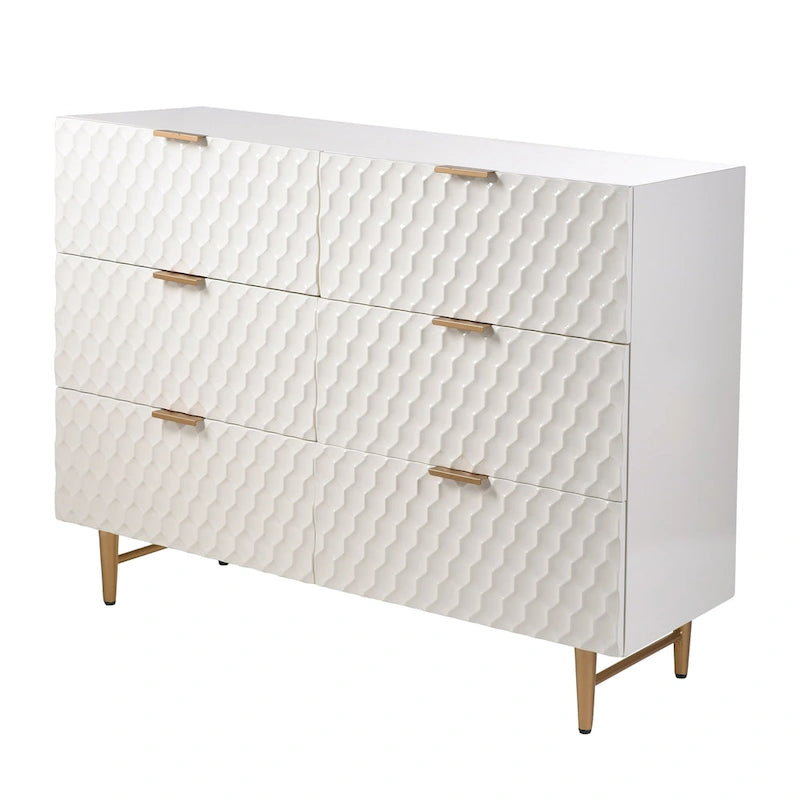 Six-Drawer Accent Dresser with Gold Handles, Cream and Gold Finish
