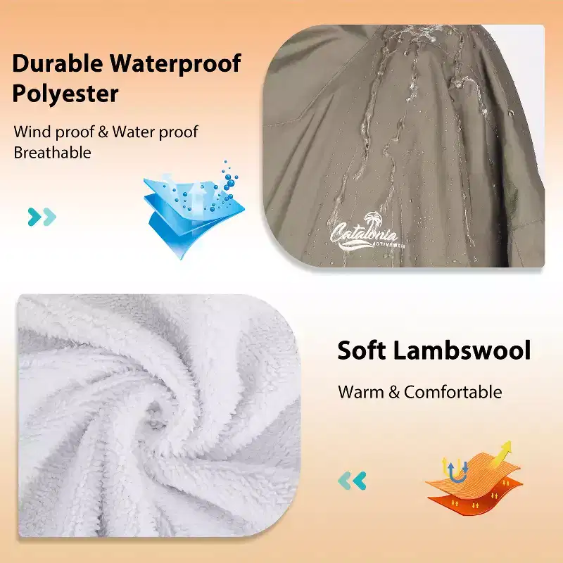 Catalonia Waterproof Swim Parka Fleece Plush Lined Swimming Jacket Windproof Swim Robe Warm Fuzzy Swim Cape for Women Men Youth Cozy Gift