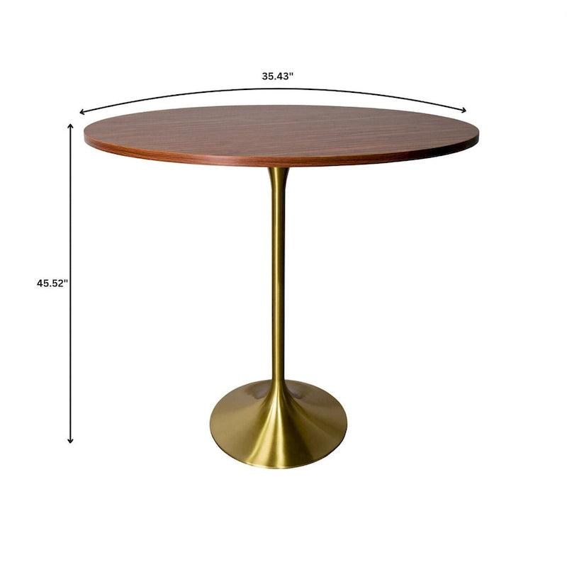 36 Round Dining Table with MDF Wood Tabletop and Brushed Gold Pedestal Base
