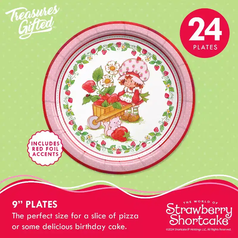 Treasures Gifted Strawberry Shortcake Birthday Party Supplies - Tableware Deluxe Set for 24 Guests - Plates, Cups, Tablecloth & Napkins