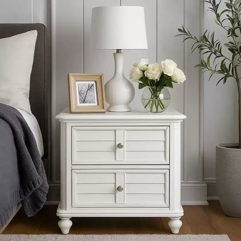 Royal Hampton Nightstand, 2 Drawers, Classic Antique White Solid Wood, 28 Inch