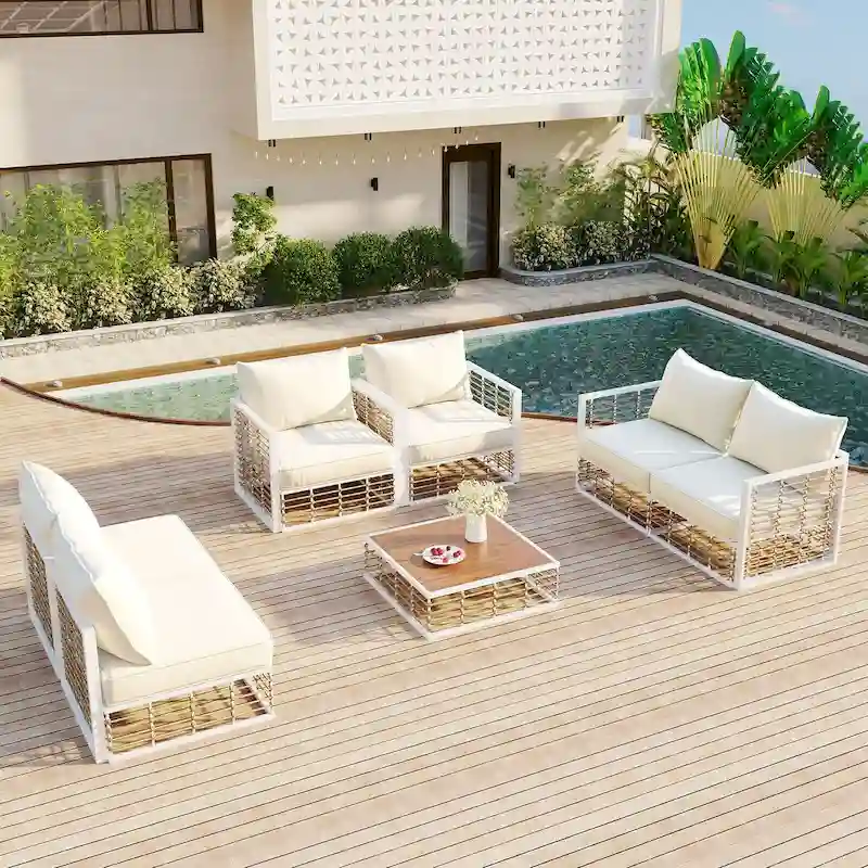 Nestfair 7-Piece Metal Patio Sectional Sofa Set with Thick Cushions and Coffee Table