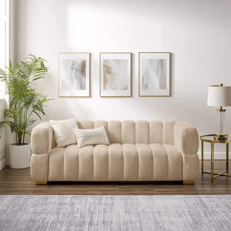85 Modern Waffle Fabric Couch, Leisure Comfortable Sofa