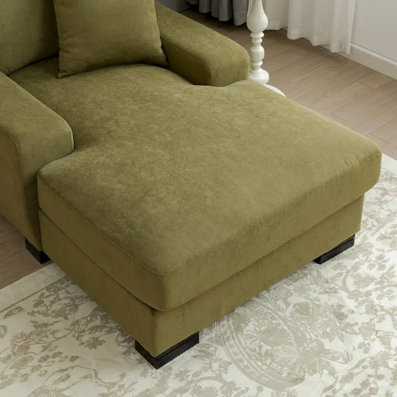 Modern Mid-Century Oversized Chaise Sleeper Sofa with Pillow