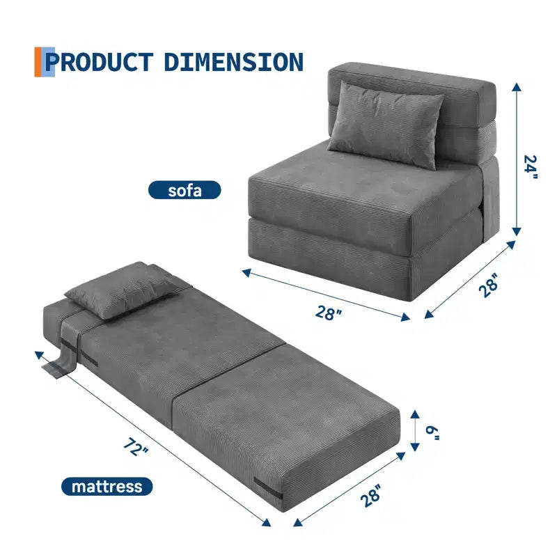 Garvee Folding Sofa Bed Sleeper Chair with Pillow, Foldable Mattress for Living Room, Apartment & Home | 72 or 76-Inch Size Options