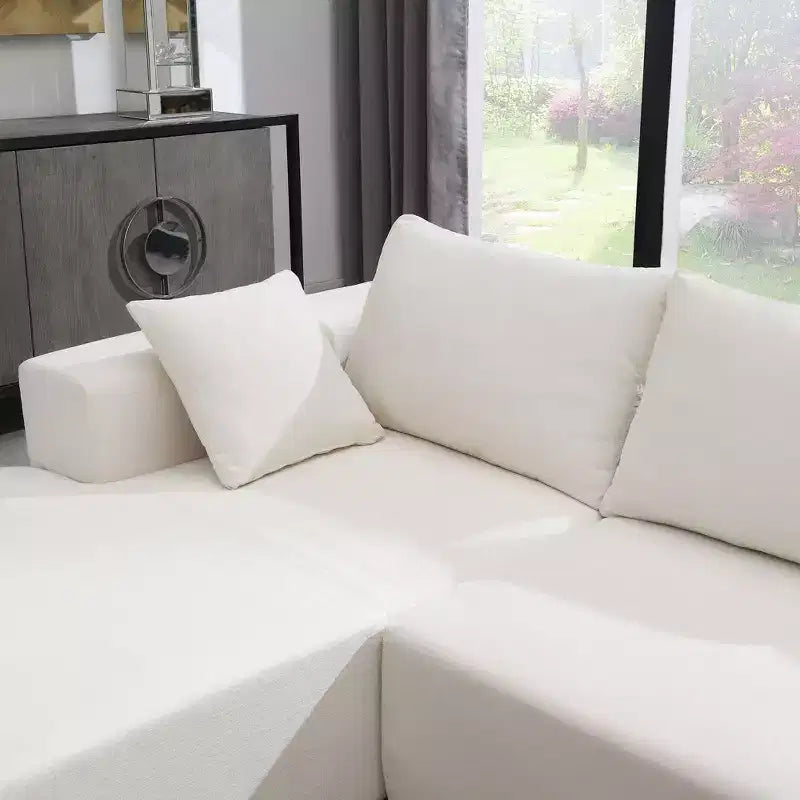 Okak Minimalist Modular L-Shaped Sectional Couch Chenille Floor Sofa Compressed Upholstered 2 PC Free Combination for Living Room,Apartment