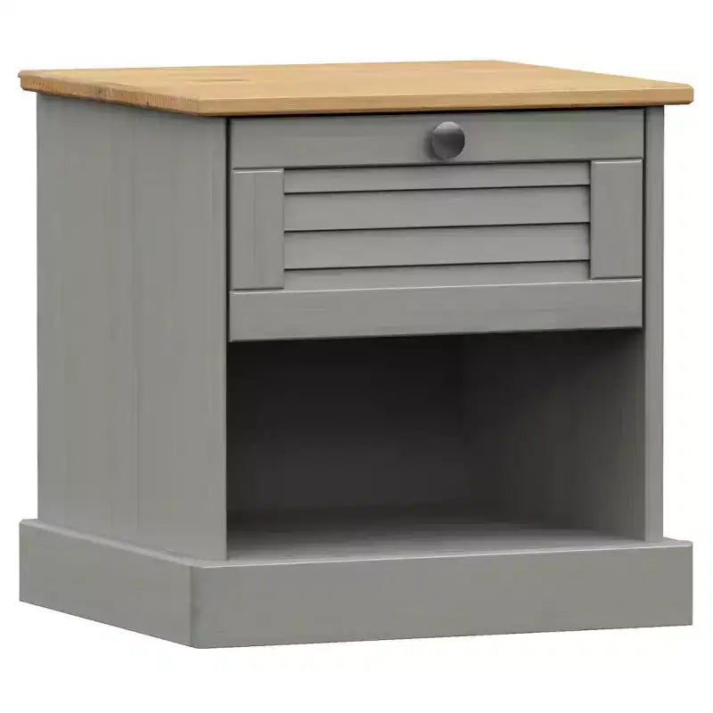 Bedside Cabinet Grey Solid pine wood, engineered wood, metal