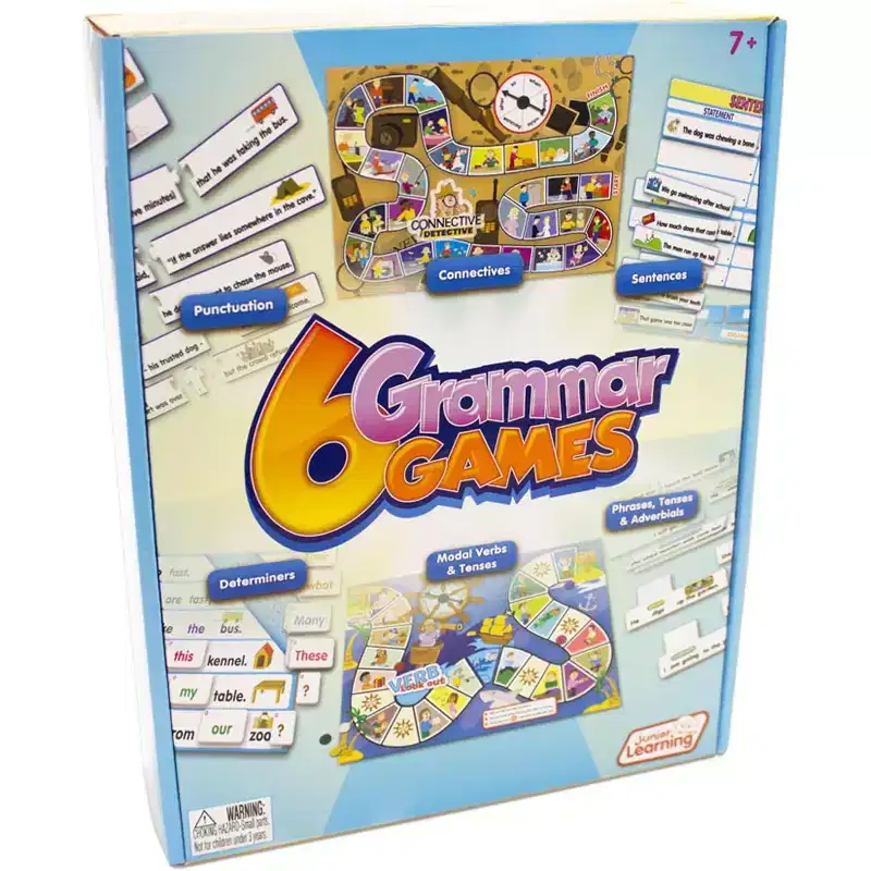Junior Learning 6 Grammar Games - Language Arts Board Game for Ages 7-9, Grade 2-3