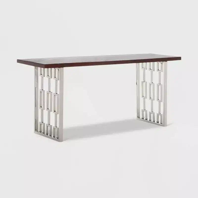 Adore Decor Lennox Contemporary Wood and Silver Metal Bench Dark Walnut Brown