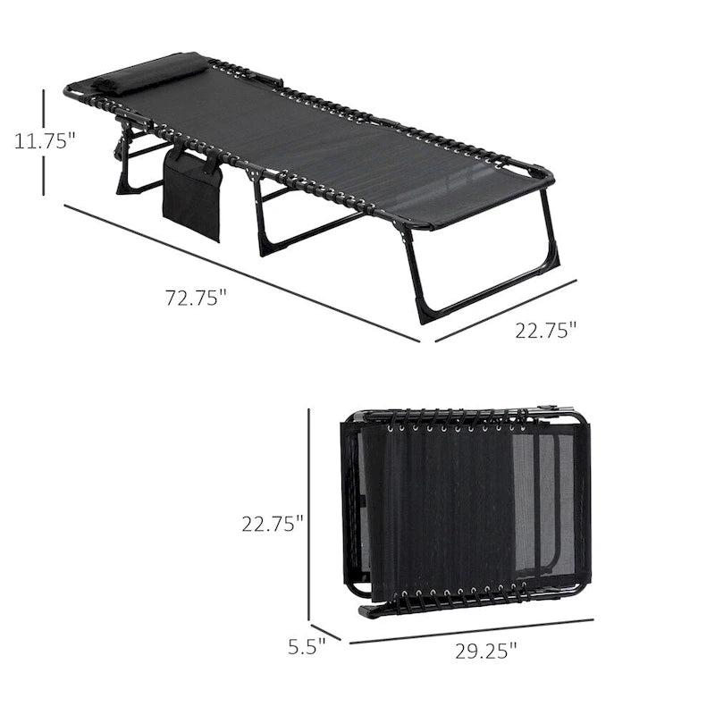 Portable Folding Sun Lounger with Adjustable Back and Removable Pillow