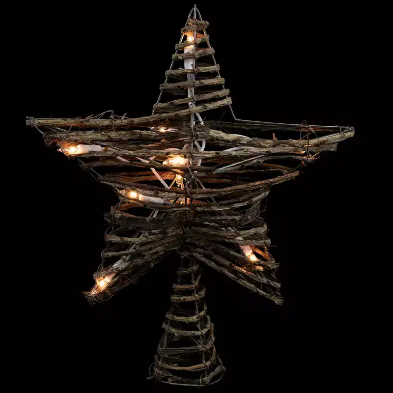 Northlight 11 Lighted Rattan Twigs Star Christmas Tree Topper- Clear Lights, White Wire