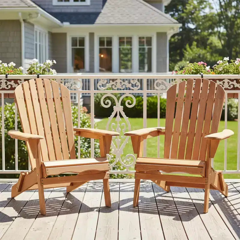 Outdoor Wooden Folding Adirondack Chair Set of 2 with BackRest, Wood Patio Chair for Garden Backyard