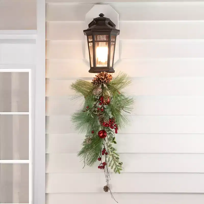 Northlight Frosted Berries and Pine Cones Artificial Christmas Teardrop Swag - 30 - Unlit