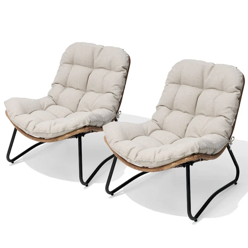 Fauteuils Papasan d'extérieur avec coussin, en rotin PE, confortables pour patio, avec table d'appoint