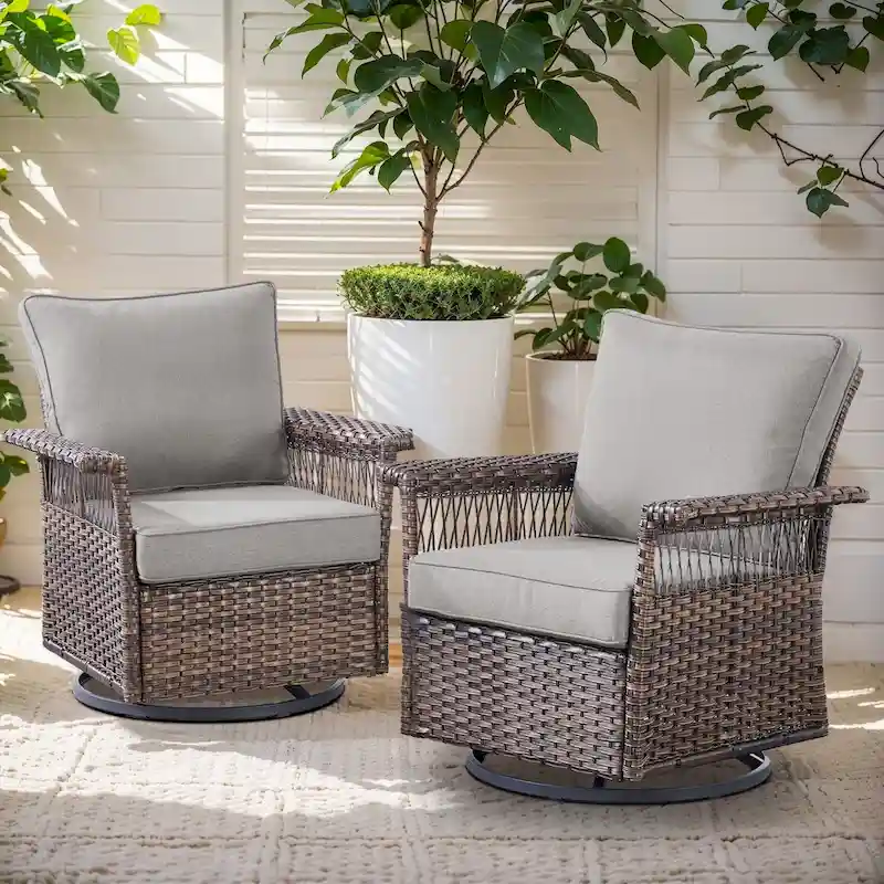 Gymojoy Outdoor Swivel Glider Chair Set of 2 - Brown