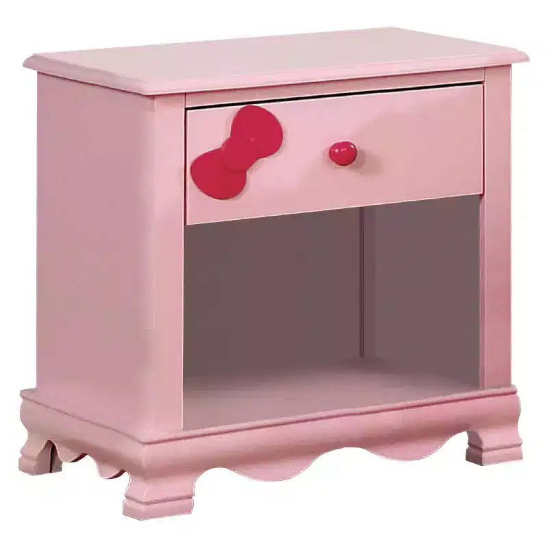 Contemporary Kids Nightstand with Drawer and Open Shelf, Pink