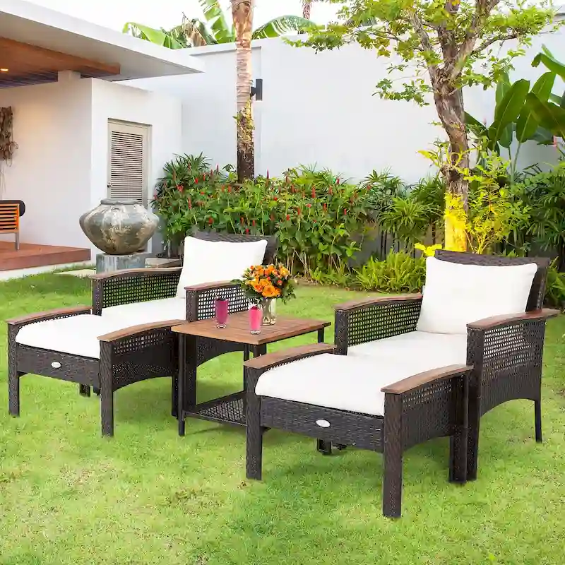 Costway 5PCS Patio Rattan Furniture Set Acacia Wood Table Armrest - 20x 20x 20