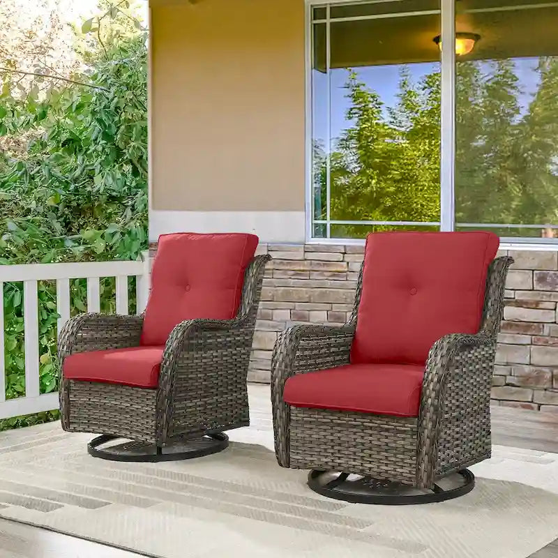 Patio Wicker Swivel Chair Set of 2 - Grey