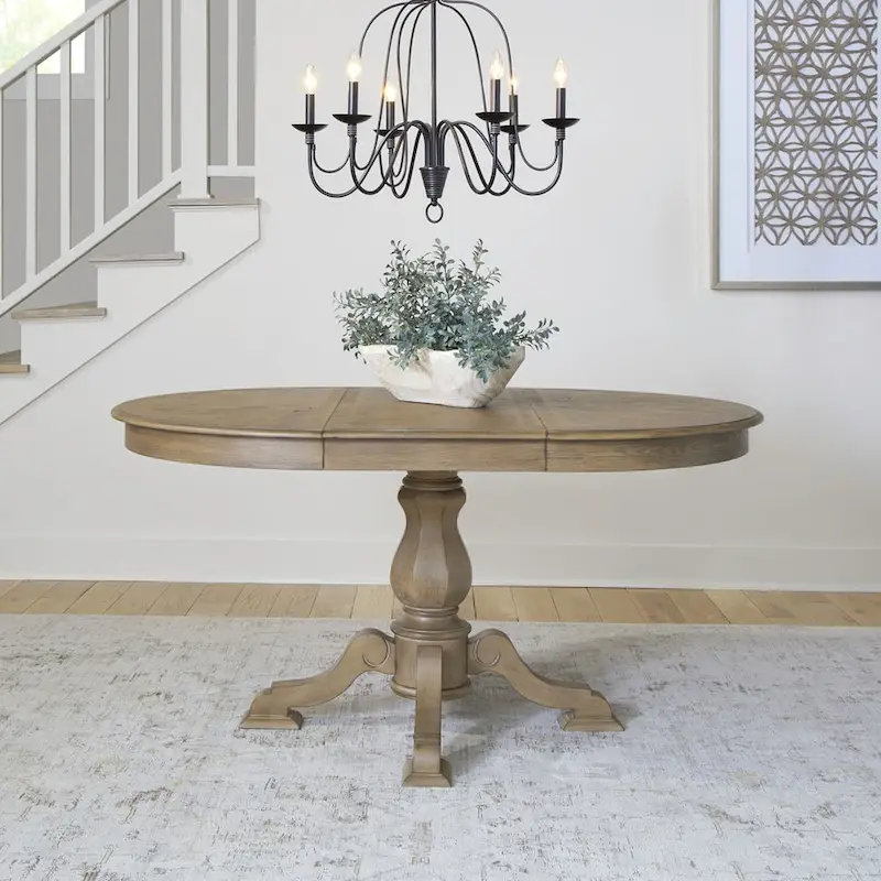 Magnolia Manor Round Pedestal Dining Table with Expandable Leaves - 2 Finishes