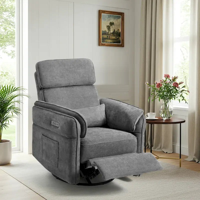 Power Swivel Rocker Recliner, Adjustable Headrest & Armrests, USB & Type-C Charging