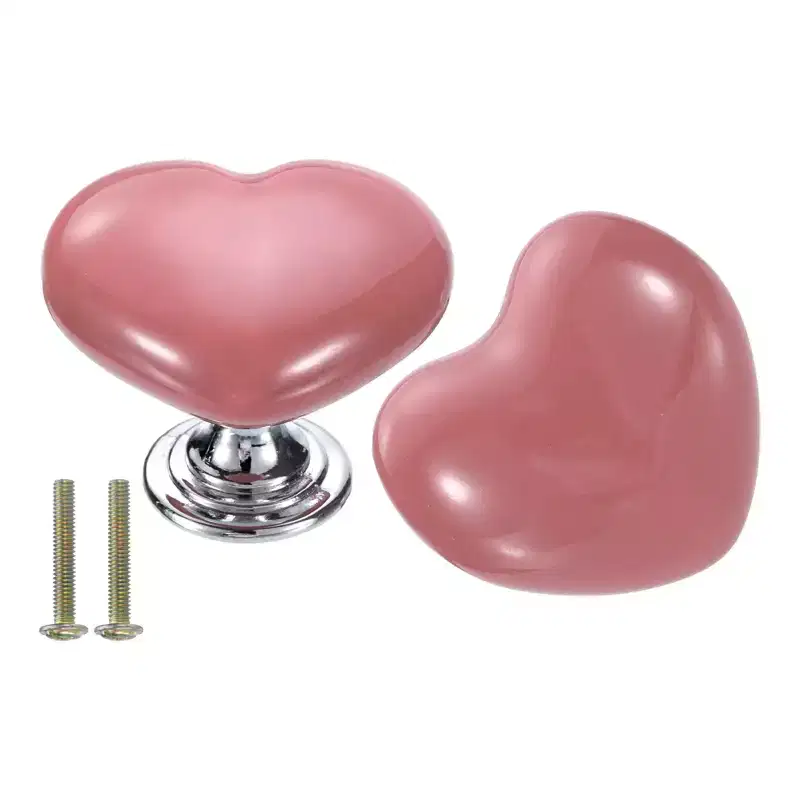 Unique Bargains Heart-Shaped Ceramic Drawer Knobs with Screw for Cupboard 2 Pcs
