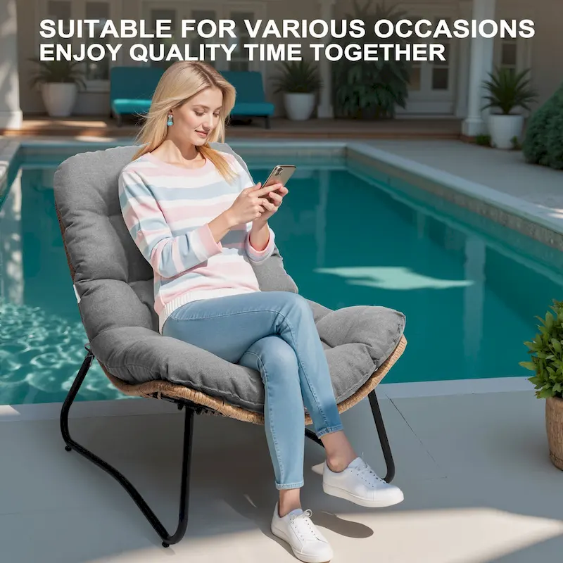Fauteuils Papasan d'extérieur avec coussin, en rotin PE, confortables pour patio, avec table d'appoint