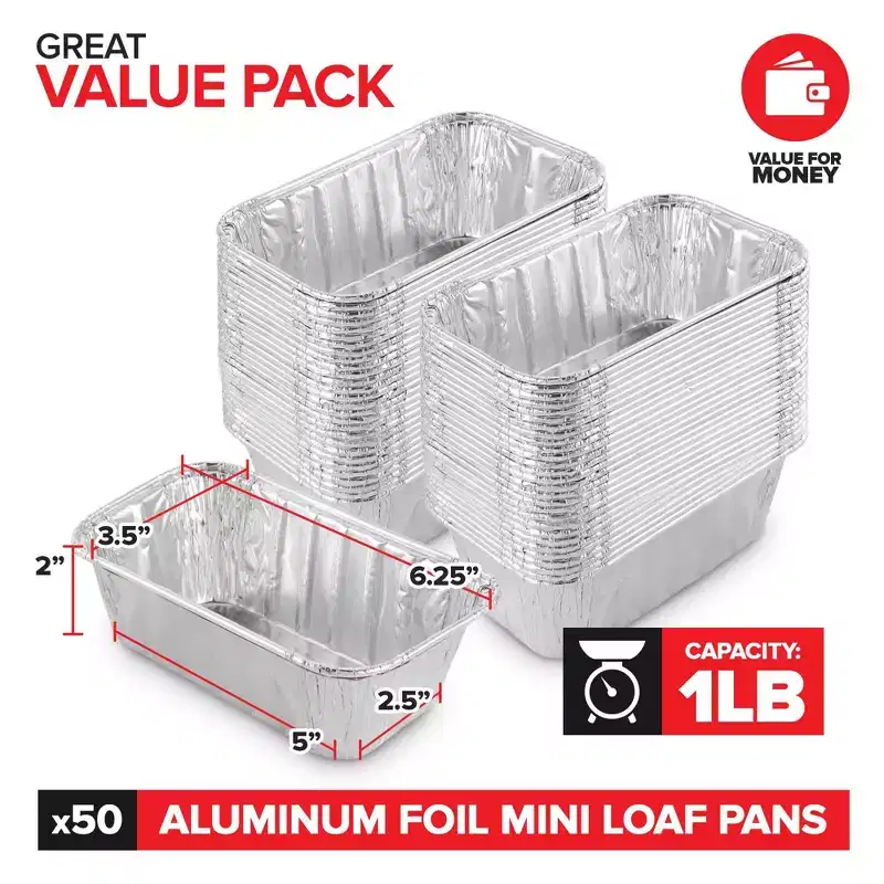 Stock Your Home 1 Lb Disposable Aluminum Foil Mini Loaf Pans (50 Pack)