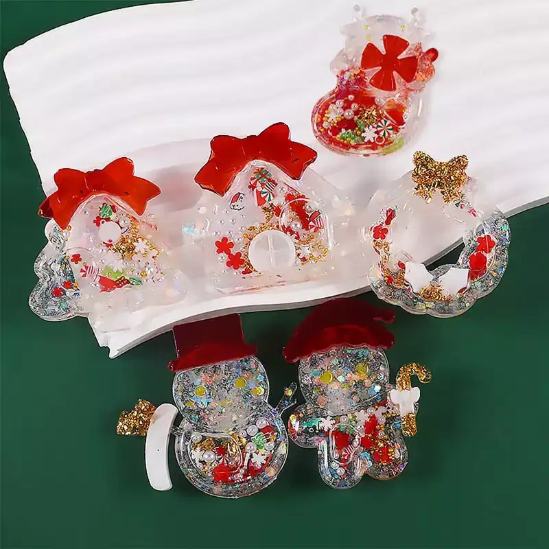 JDICTION 6PCS 3D Christmas Resin Shaker Molds with Seal Film, Snowflake Snowman Silicone Molds for DIY Ornament Charms