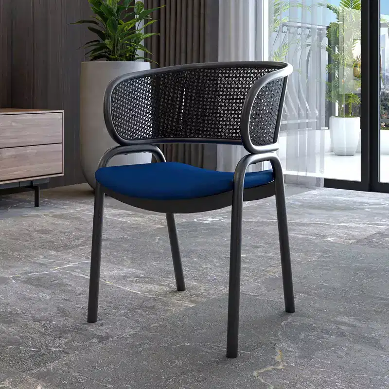 LeisureMod Ervilla Modern Dining Side Chair  Cozy Upholstered Accent Armchair with Black Iron Legs, Kitchen, Dining Room, Cafe, Restaurant Seating
