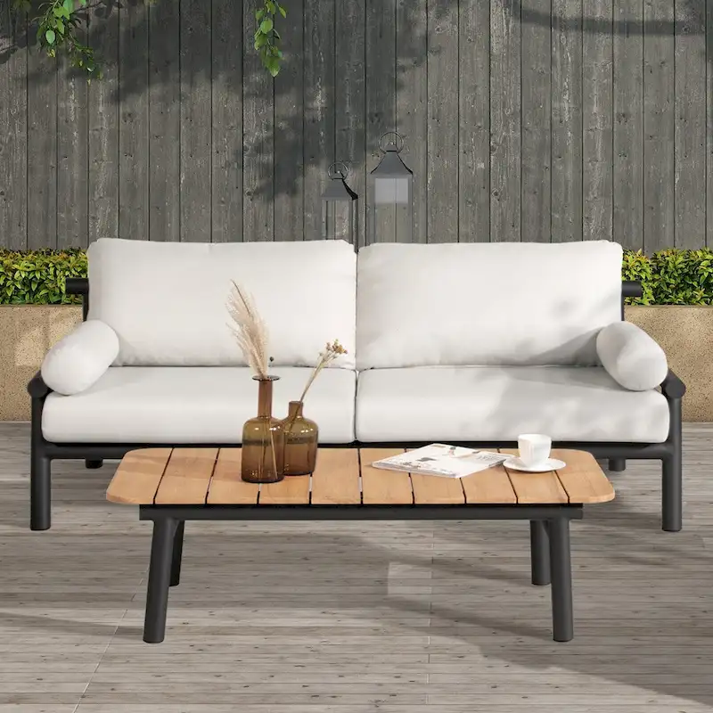 Zara 73.5 Aluminum Black Dowel Deep Seating Patio Loveseat with Cushions