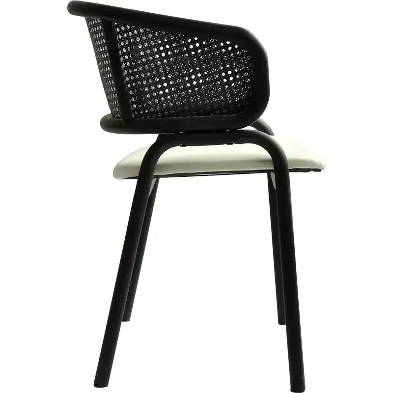 LeisureMod Ervilla Modern Dining Side Chair  Cozy Upholstered Accent Armchair with Black Iron Legs, Kitchen, Dining Room, Cafe, Restaurant Seating