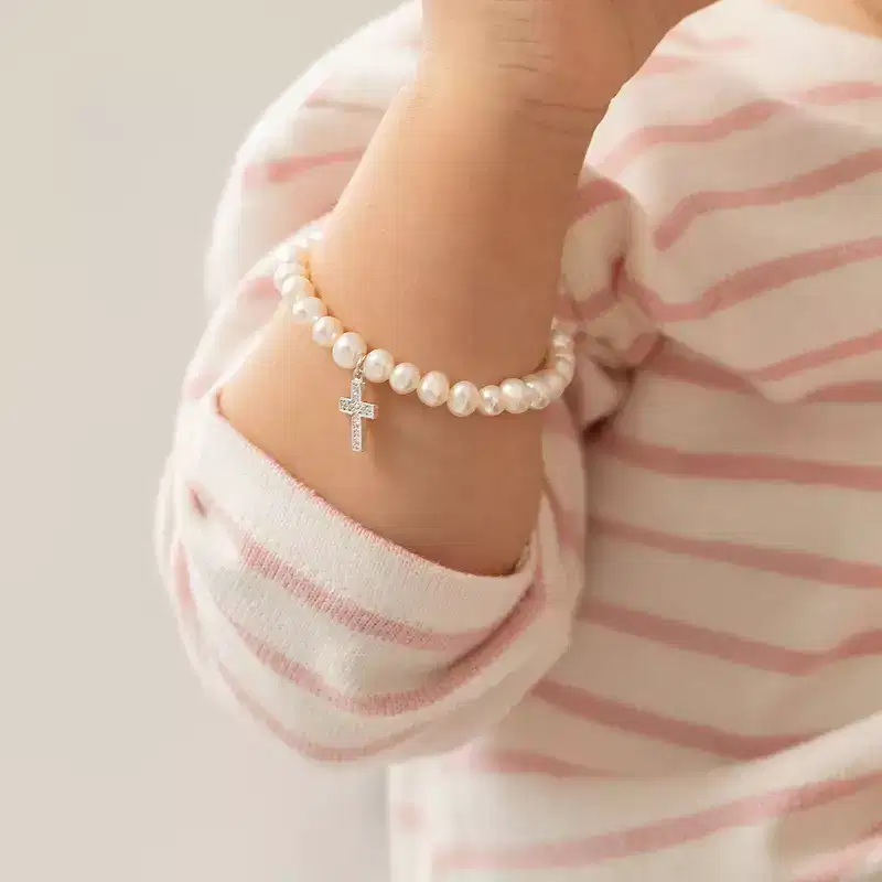 Baby Girls' Cultured Pearl with Cross Bracelet Sterling Silver - In Season Jewelry