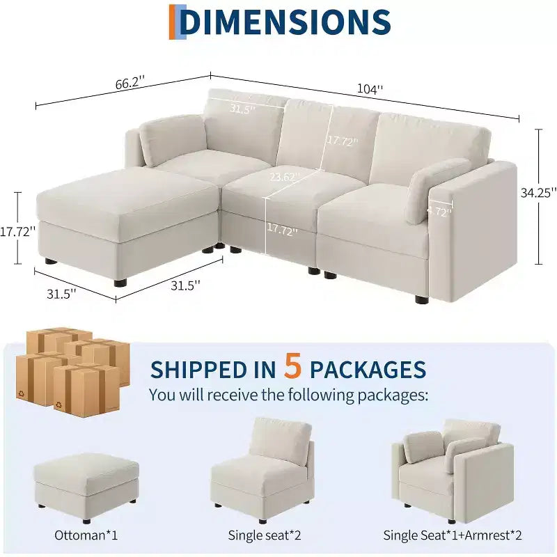 Acekool L-Shaped Modular Sectional Sofa, 9-Seat Couch with 2 Storage Ottomans, 2 Pillows, Deep Seat Chenille Sleeper for Living Room