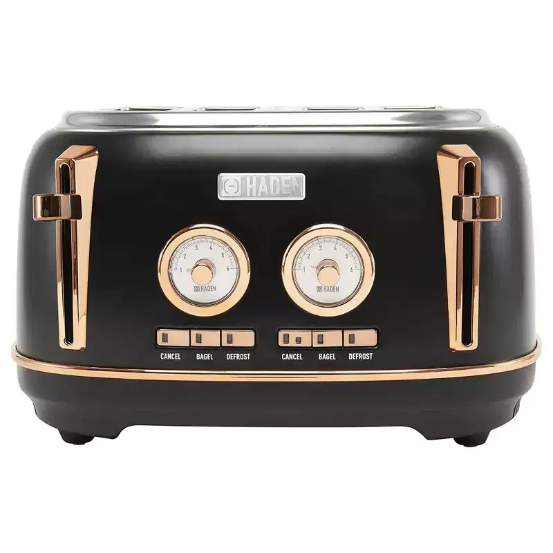 Haden Dorset 4 Slice Wide Slot Stainless Steel Toaster Bundled with 12 Cup Programmable Drip Coffee Maker Coffee Machine, Black & Copper