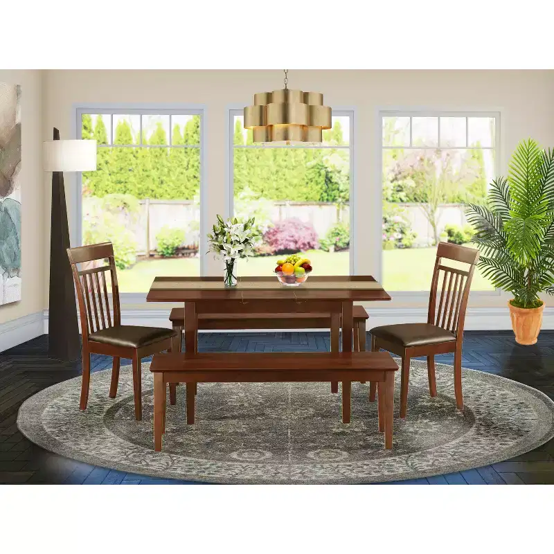 HomeStock 5-Piece Rectangle Mahogany Finish Solid Wood Top Dining table with 4-Chairs