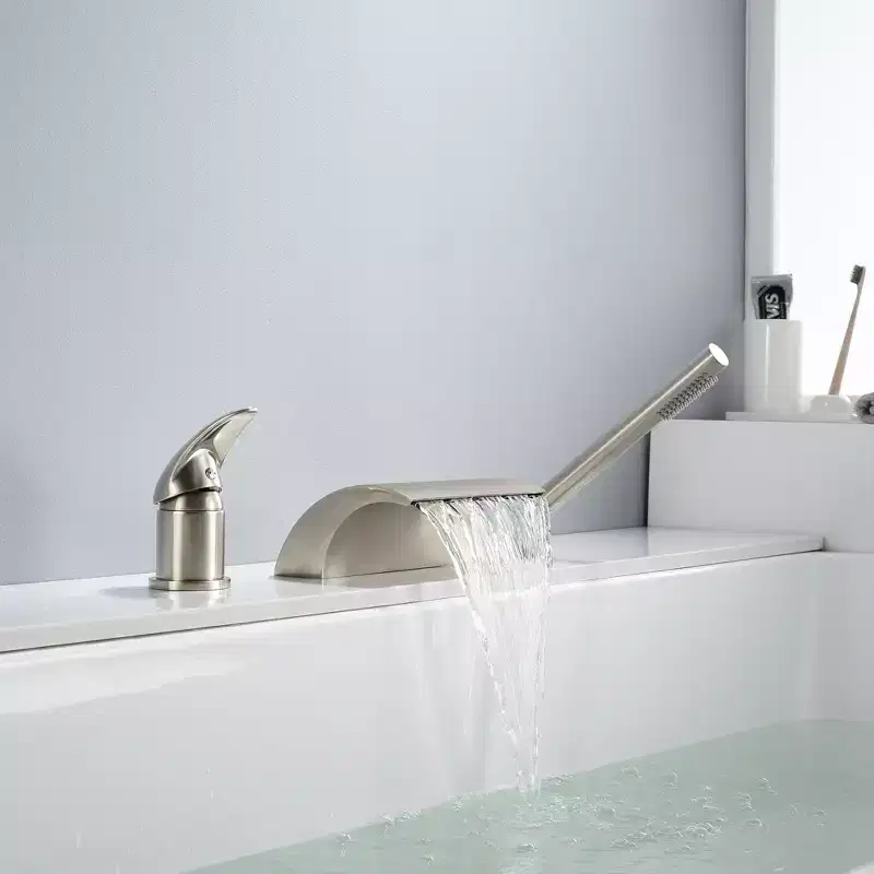 Sumerain Waterfall Roman Tub Faucet Filler, High Flow Bathtu Faucet with Hand Shower, Brushed Nickel
