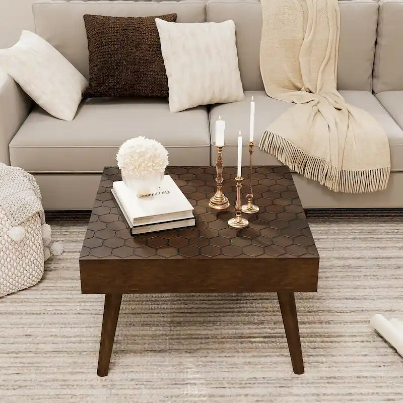 Rustic Solid Wood Square Coffee Table for Living Room - 24W x 24L x 15.3H
