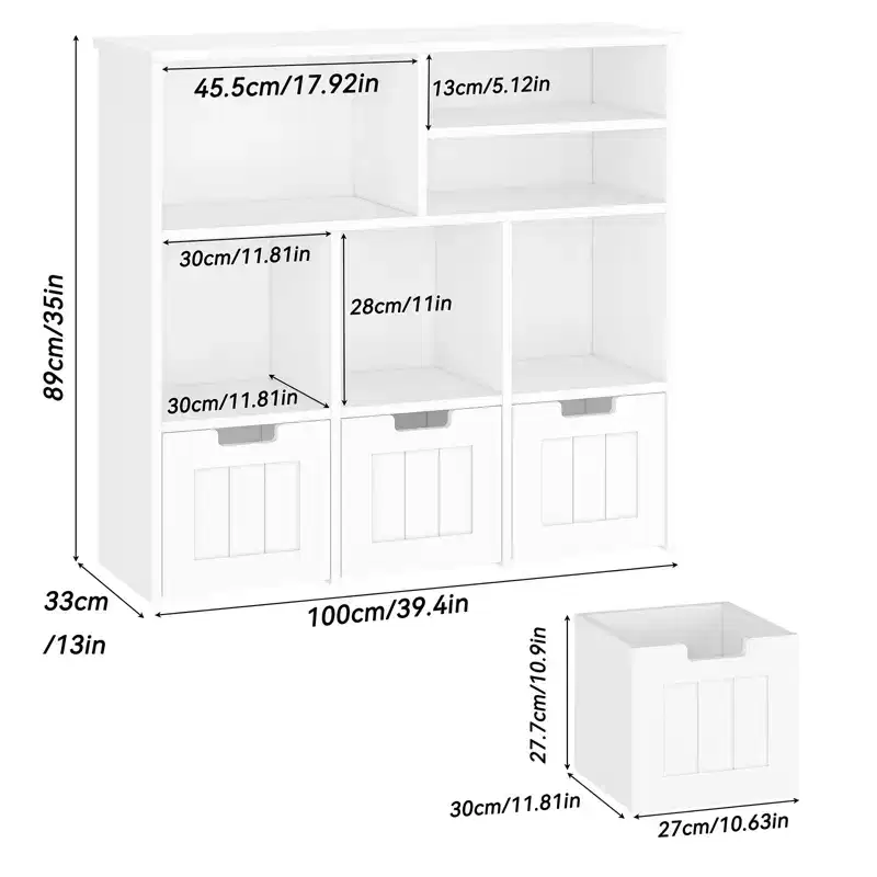 COZONY Storage Cabinet 3-Tier, MDF Organizer and Shelf Unit for Bedroom Playroom Nursery Organization