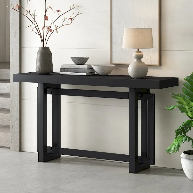 Console Table with Industrial-inspired Concrete Wood Top