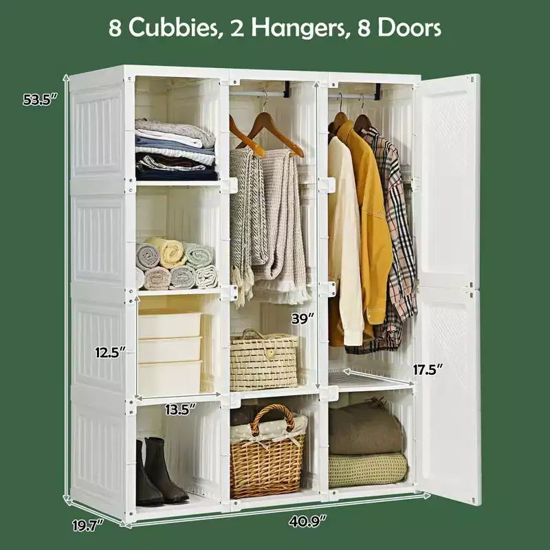 Costway Portable Closet Clothes Foldable Armoire Wardrobe Closet w/8 Cubes Hanging Rods