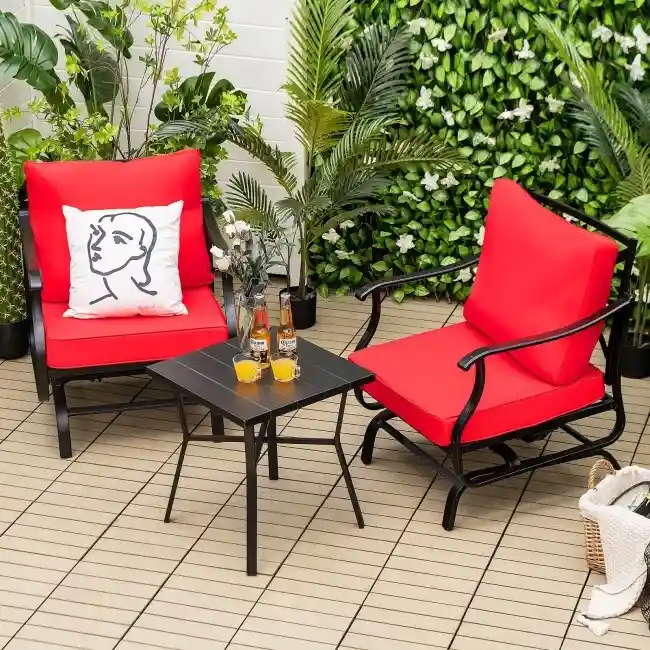 3 Piece Patio Rocking Chair Set with Coffee Table-Red - 27 x 30 x 32(L x W x H)