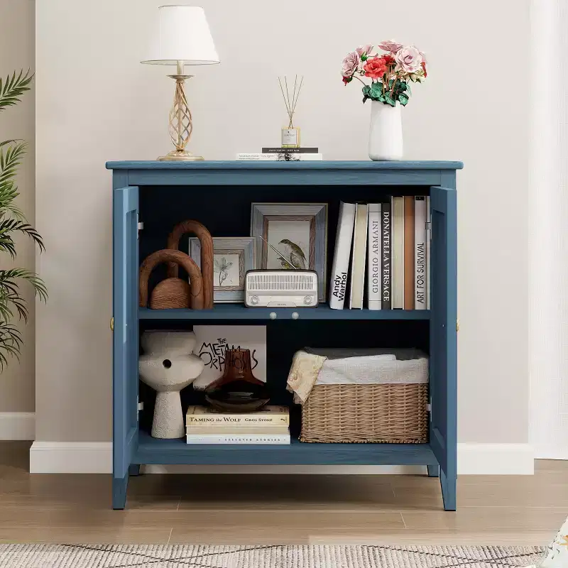 Modern Wooden Geometric Embossed Storage Cabinet with 2 Magnetic Doors