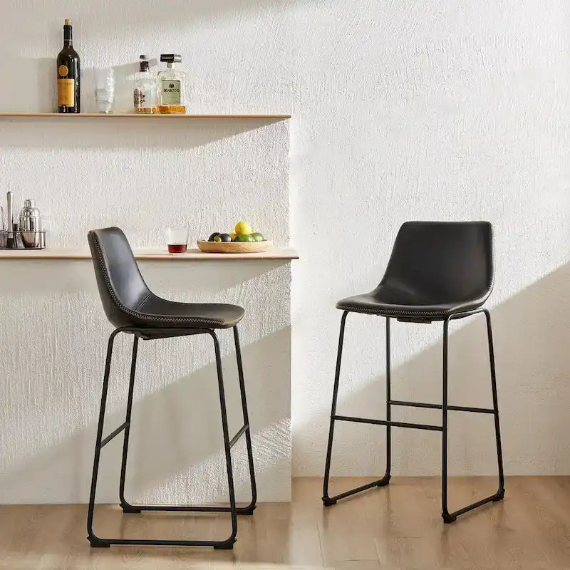 Sweetcrispy 30 Counter Height Bar Stools, Modern Faux Leather High Barstools with Back and Metal Leg, Set of 2