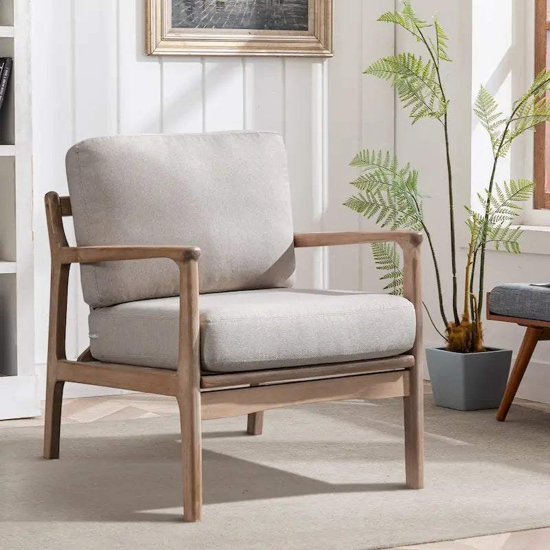 Mid-Century Accent Lounge Chair with Solid Wood Frame