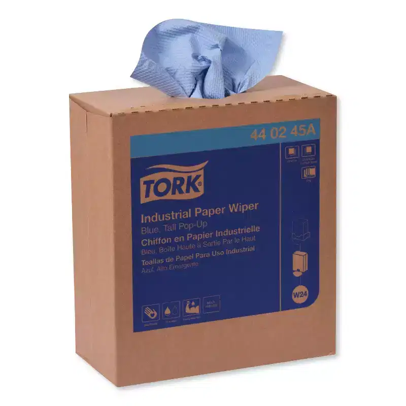 Tork Industrial Paper Wiper, 4-Ply, 8.54 x 16.5, Unscented, Blue, 90 Towels/Box, 10 Boxes/Carton