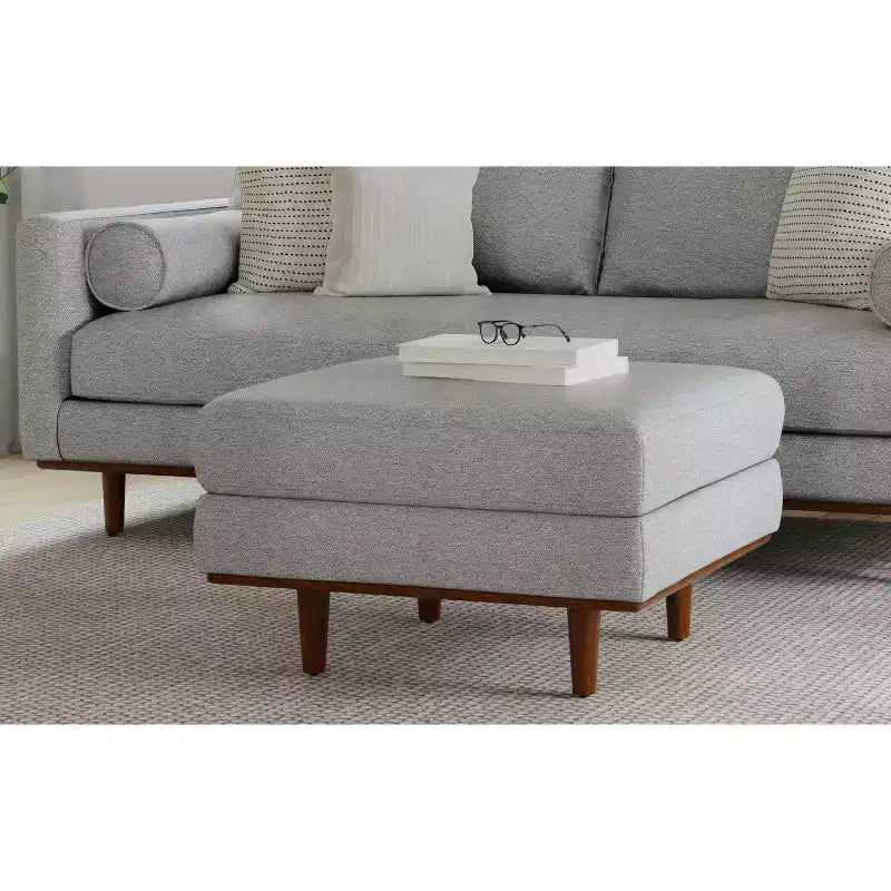 Brixley 33 inch Wide Mid-Century Modern Table Ottoman in Woven-Blend Fabric