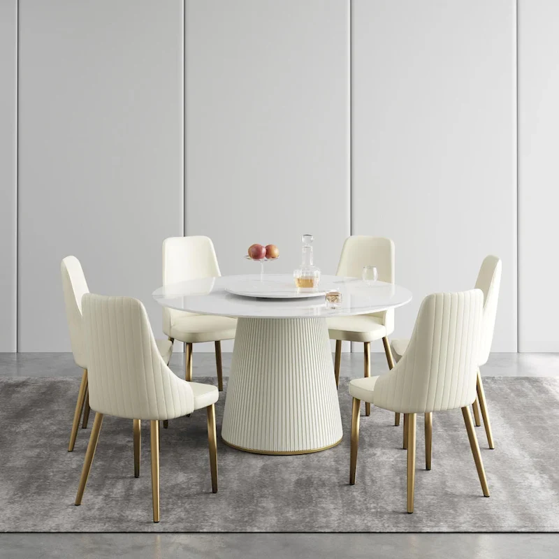 53 Round Dining Table for 6 with Sintered Stone Tabletop and Lazy Susan