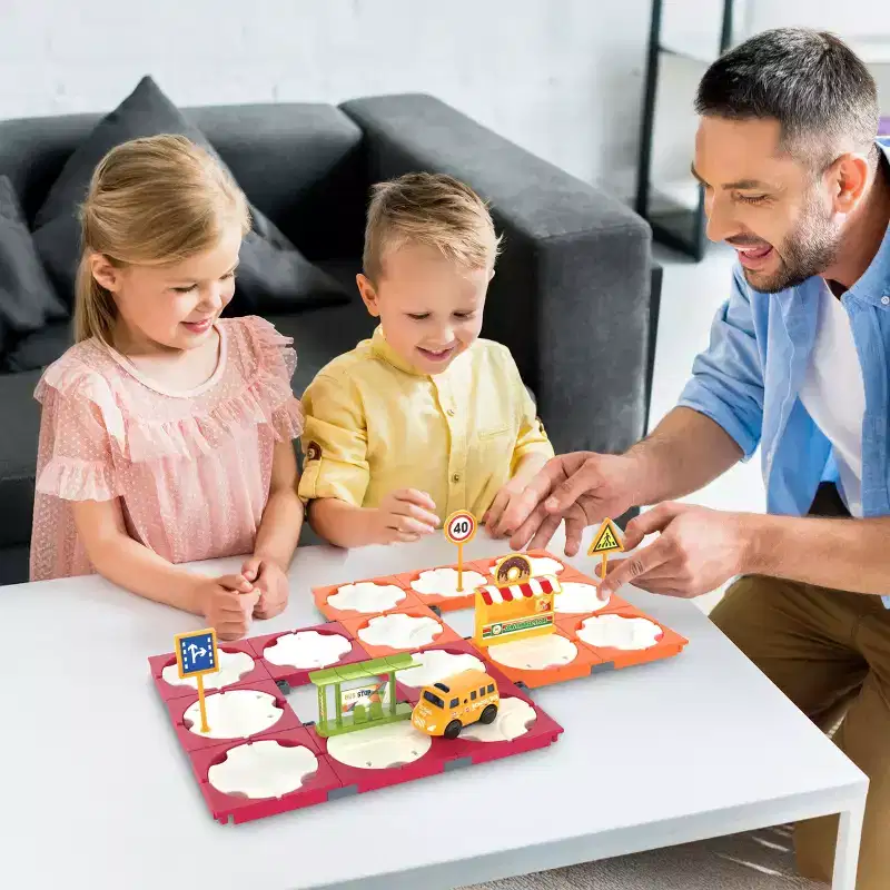 PICASSO-TILES Race Car Track Magnetic Tiles for Kids  60PCS STEM Construction Building Blocks Toy Set with Accessories