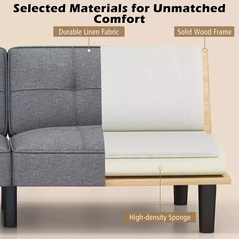 Costway Convertible Folding Futon Sofa Bed with 6-Position Adjustable Backrest Cushion