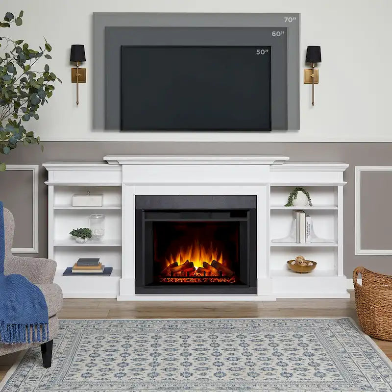 93 Electric Fireplace TV Stand in White
